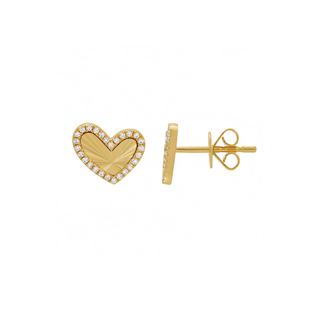 Diamond Border Heart Studs (Pair)