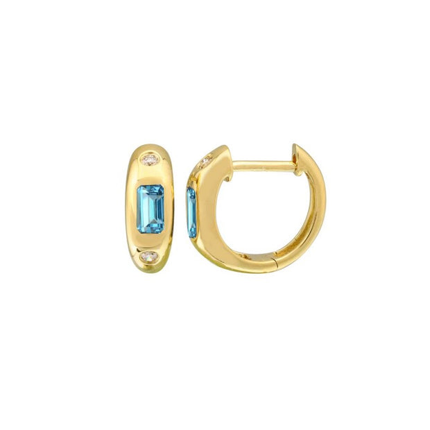 Emerald Cut Topaz & Diamond Huggies (Pair)