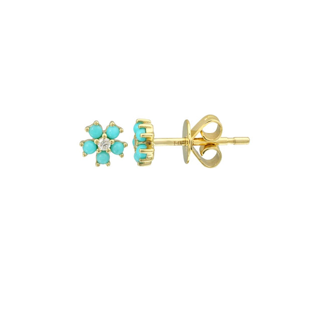 Turquoise & Diamond Flower Studs (Pair)