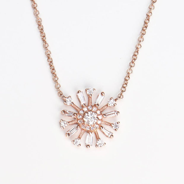 Baguette Diamond Flower Necklace