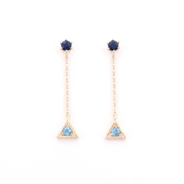 Sapphire & Topaz Triangle Drop Studs (Pair)