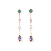 Emerald, Iolite & Diamond Long Dangle Earrings (Pair)