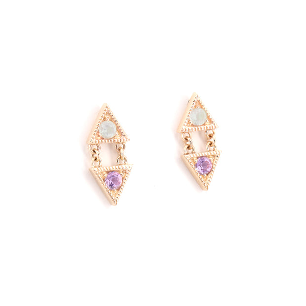 Double Triangle Amethyst Studs (Pair)