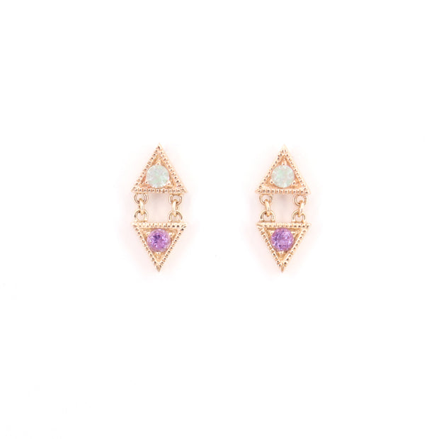 Double Triangle Amethyst Studs (Pair)