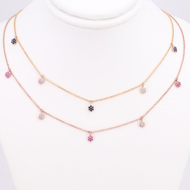 Pink Sapphire & Diamond Flower Necklace