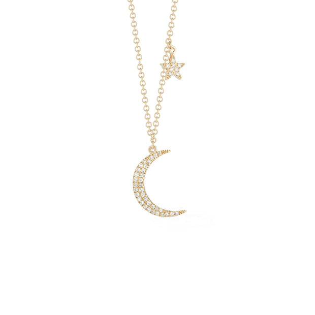 Large Diamond Moon & Star Necklace