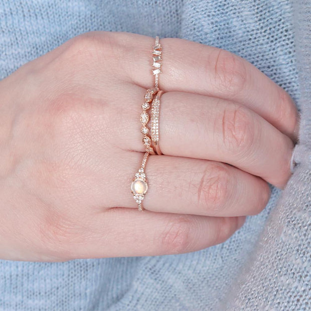 Moonstone & Diamond Rose Ring