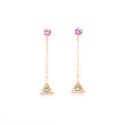 Pink & Green Sapphire Triangle Drop Studs (Pair)