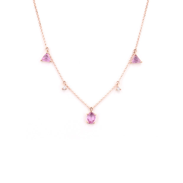 Rosecut Pink Sapphire & Diamond Dangle Necklace