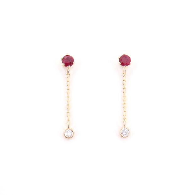 Ruby & Diamond Drop Earrings (Pair)