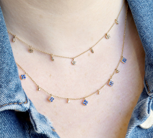 Sapphire Clover & Diamond Dangle Necklace