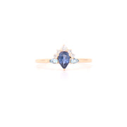 Blue Sapphire & Diamond Crown Ring
