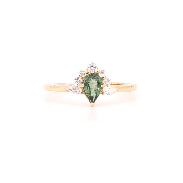 Green Sapphire & Diamond Crown Ring