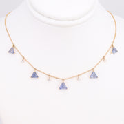 Rosecut Blue Sapphire & Diamond Dangle Necklace