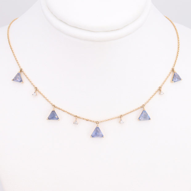 Rosecut Blue Sapphire & Diamond Dangle Necklace