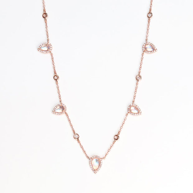 Diamond Moonstone Teardrops Necklace